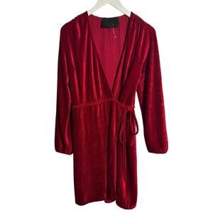 Vacate The Label Dress Women XS Red Velvet Long Sleeve Wrap Dress Holiday Party
